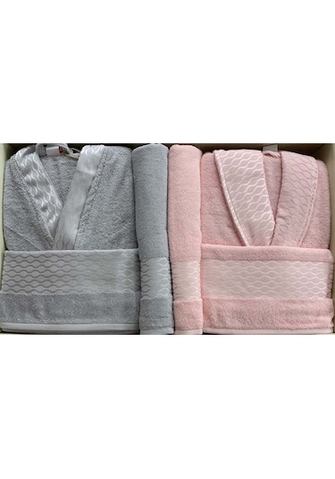 Özdilek Elissa Gri-Pudra Aile Bornoz Seti Gri - Pudra