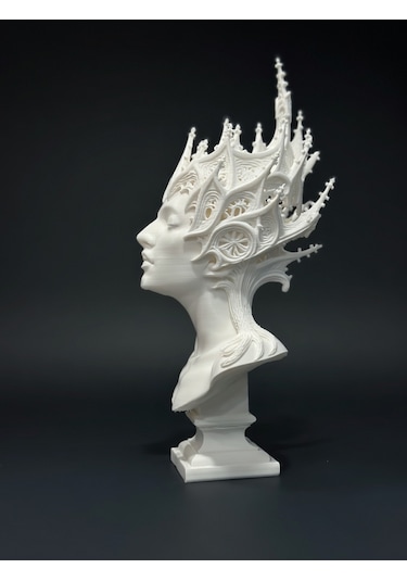 Gotik Kraliçe Büstü - 3d Baskı Fantastik Elf Taçlı Heykel -