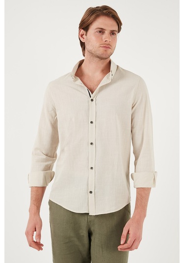 Buratti Pamuklu Regular Fit Düğmeli Yaka Erkek Gömlek Cf20S111871 Bej