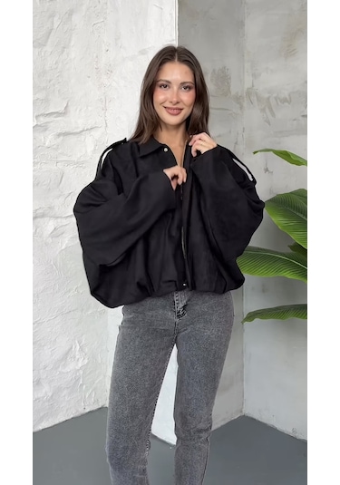 Prifaldi Zr Oversize Süet Bomber Ceket Siyah