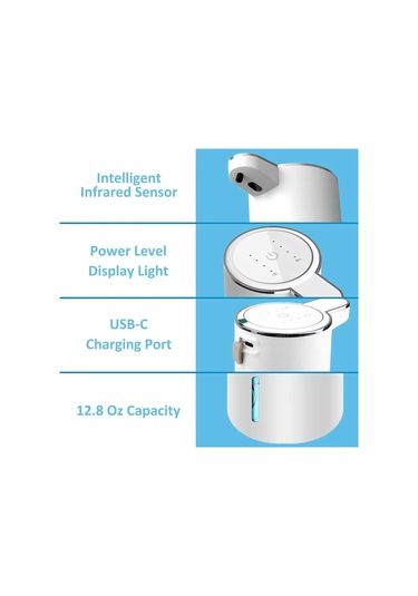 Otomatik Köpük Sabunluk 380ml Şarjlı Temassız Dispenser 1 Beyaz