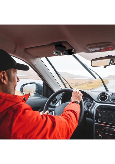 Siyah Araba Gözlük Tutucu, Pu Deri Manyetik Güneş Gözlüğü Askısı, Evrensel Güneşlik Tutucu, Adsorp'lu Pratik Araba Gözlük Tutucu