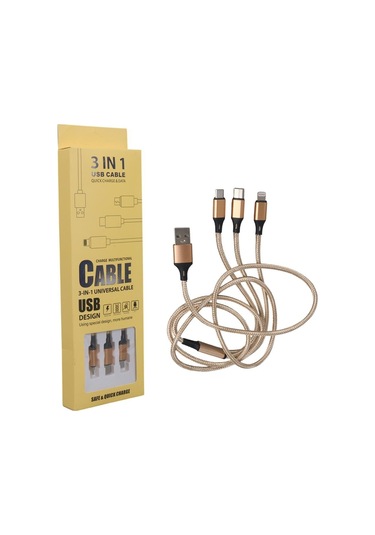 Ayt Powermaster Micro Usb Type-c Lightning Şarj Ve Data Kablosu 2.1 Amper 110cm Örgülü Çoklu Şarj Kablosu