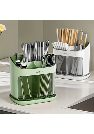Fochsia Yeşil Duvara Monte Veya Tezgah Üstü Plastik Çatal Bıçak Saklama Kutusu - Büyük Kapasiteli Sökülebilir Kapak Yeşil