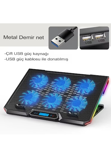 6 Fanlı Laptop Notebook Soğutucu Ledli 2 Usb Led Işıklı Dizüstü B