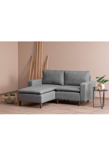 Lungo Modüler Mini Köşe Koltuk Takımı L Koltuk - Gri Keten Açık Gri