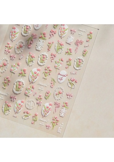 Flybuy 5d Beyaz Papatya Nail Art Süslemeleri Çıkartmalar Sarı Desenler Ms725