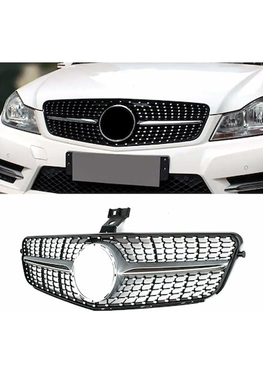 Mercedes C Serisi W204 Diamond Ön Panjur Izgara Seti Krom-siyah 2