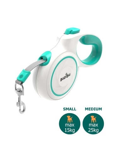 Budibu Makaralı Otomatik Geri Çekilebilen Kedi Köpek Gezdirme Tasması Medium Max 25 Kg Beyaz
