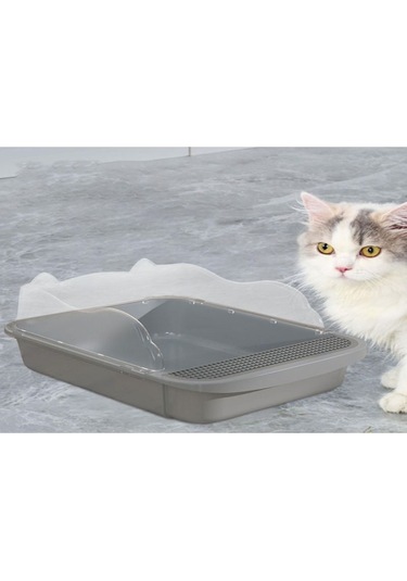 Mufunye Suntek Yarı Kapalı Derin Kedi Kumu Kabı 43x28x18cm Gri