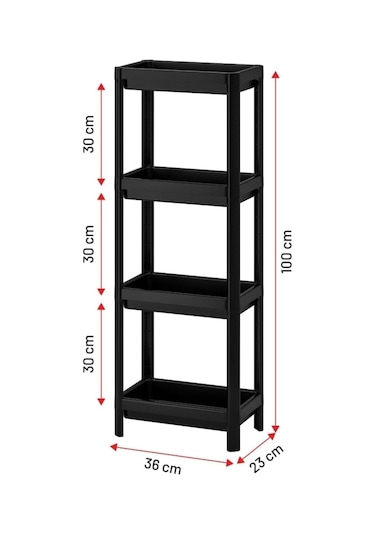 4 Katlı Banyo Rafı Mutfak Rafı Balkon Rafı Siyah