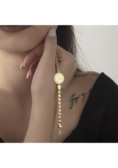 Çeyrek Ziynet Altın Bileklik Gözlü Pullu Zincirli