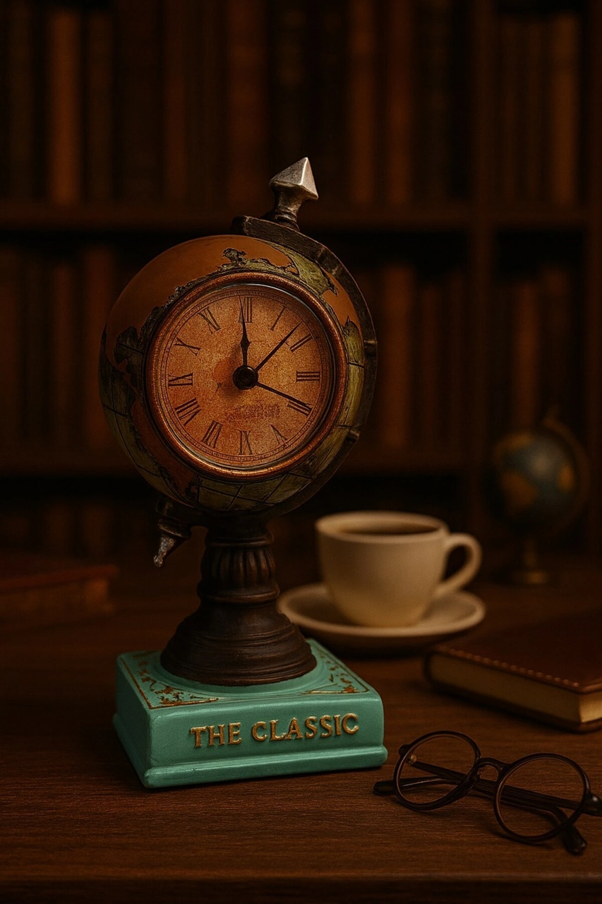 Nostaljik Klasik Prestijli Çalışma Masanıza Masa Saati Biblosu Dünya Küresi Antika Saat 19 Cm-y Renkli