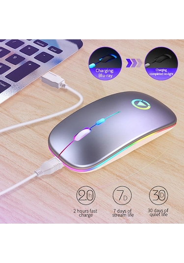 Jms Taşınabilir Renkli Işık Bluetooth Şarj Edilebilir Kablosuz Mouse