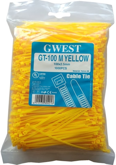 Gwest 2,5X100Mm. (10Cm.) Sarı Renk Plastik Kablo Bağı 1000 Adet (383632412)