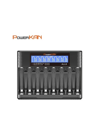 Xuweiwei Powerkan 8 Yuvalı Aa Aaa Pil Şarj Cihazı Tümü8 1.2v Ni-mh Ni-cd 350mahx8 1.5v Li-ion 200mahx8 Usb-c Kablo Dahil