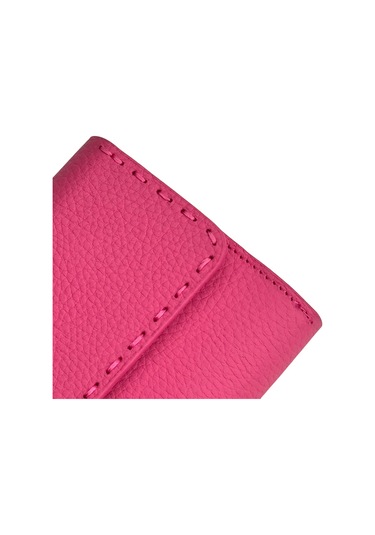 Fuşya %100 Hakiki Deri Dikiş Detaylı Gizli Mıknatıslı Kapaklı Özel Tasarım Kadın Cüzdan Portföy Fuşya