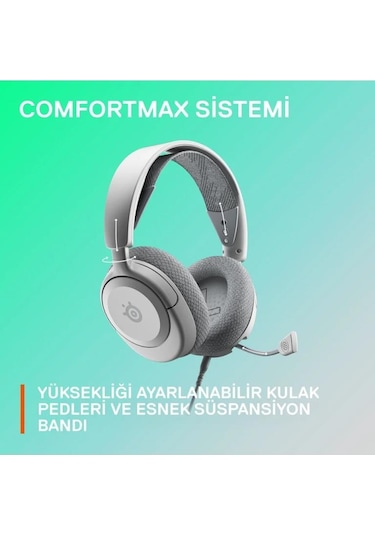 Steelseries Arctis Nova 1 Beyaz Kablolu Mikrofonlu Kulak Üstü Oyuncu Kulaklığı