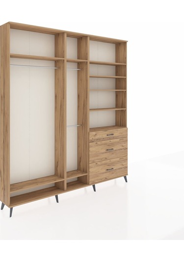 Arges Dolap 9 Raflı 3 Çekmeceli 3 Askılı 220x30x243 Çam-çam/çam Atlas Çam/atlas Çam