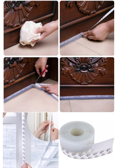 4 Metre Şeffaf Rüzgar Geçirmez Silikon Sızdırmazlık Şeridi Kapı Pencere Rüzgar Sızdırmaz Bant