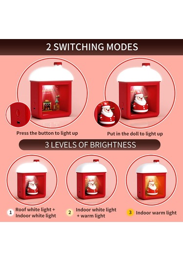 Teltree Usb Şarjlı Çocuk Odası Gece Lambası: 3d Noel Baba Figürlü, 3 Parlaklık Modlu, Manyetik Açma Kapama, Dekoratif Işık Evi Kırmızı