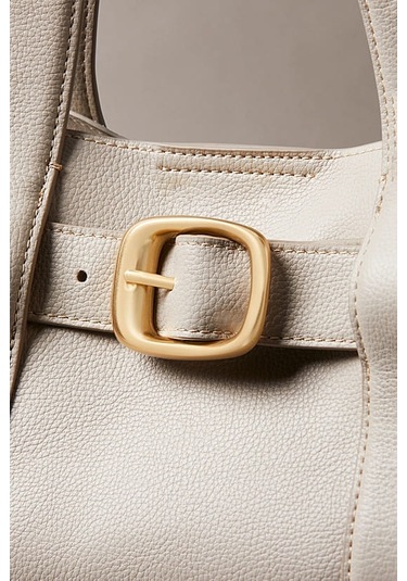 Kadın Tokalı Çıkarılabilir Askılı Mini Tote El Çantası - Krem Chateau