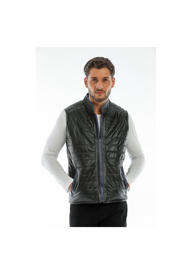 Dericlass Charles Siyah Hakiki Deri Yelek Erkek
