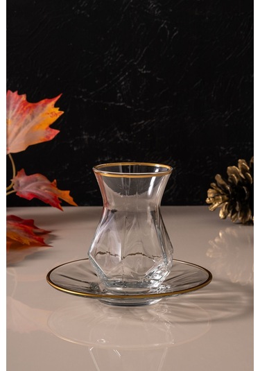 Mest 12 Parça 6 Kişilik Lüsterli Çay Bardağı Seti - 165 Cc Parlak Ve Zarif Tasarım Gold