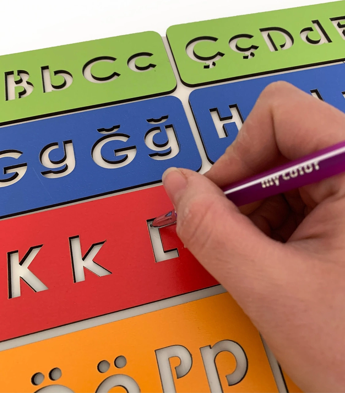 Ahşap Çocuk Montessori - Alfabe Öğrenme Seti - 5 Renkli El Kası Geliştirme 10 Parça