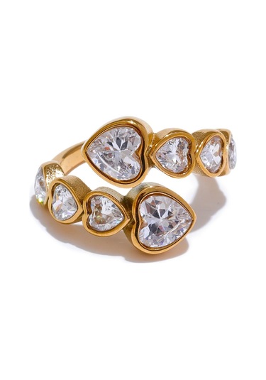 Beyaz Eetit Narin Kübik Zirkonya Kalp Paslanmaz Çelik Altın Rengi Ayarlanabilir Moda Açık Halka Yüksek Kaliteli Şık Charm Takı Beyaz