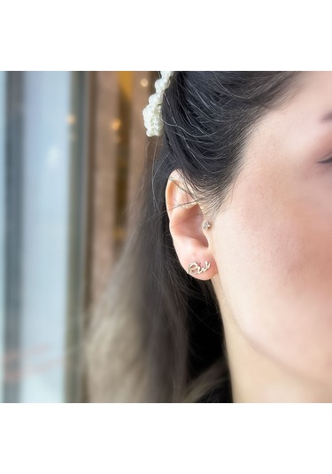 Engingold 14k Altın El Yazısı Tek İsim Küpe