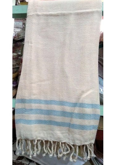 Mandaş Pamuklu El Dokuma Peştemal (90X160)-Mavi Çizgili