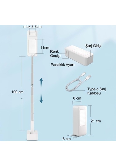 Plentiful Canlı Yayın Braketi Çok Fonksiyonlu Led Işıklı 360 Derece Kumandalı Selfie Telefon Standı
