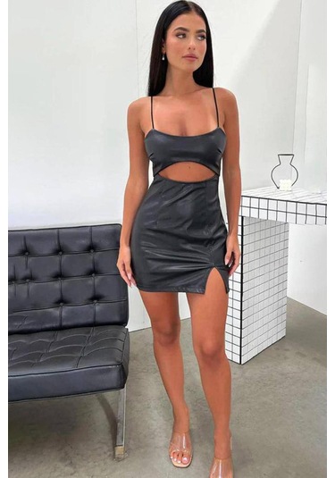 Pu Deri Elbise-Siyah