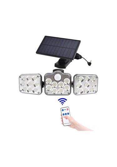 Besthome1 Üç Kafa Led Güneş Enerjili Duvar Lambası, Dış Mekan Işığı, 138 Led, Solar Bahçe Lambası