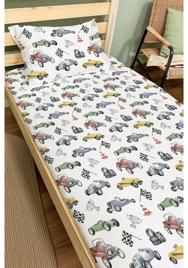 Organik Tek Kişilik Lastikli Çarşaf Seti - Hızlı Ve Eğlenceli Renkli