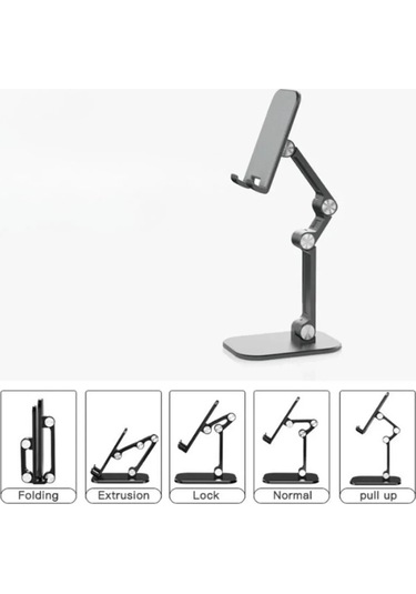 Kademeli Katlanabilir Masaüstü Telefon Tablet Standı Siyah