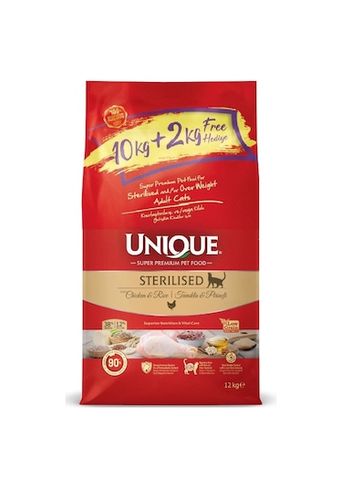 Unique Sterilized Kısırlaştırılmış Tavuklu Yetişkin Kedi Maması 10 KG + 2 KG