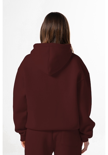 Flaw Nakışlı Zip Hoodie-28826 Bordo