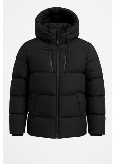 Slim Fit Erkek Kapşonlu Şişme Mont - 7453 Siyah