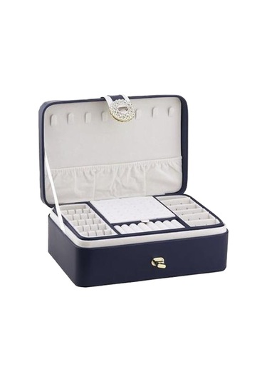 Yystore Avrupa Tarzı Lüks Mücevher Kutusu Elmas Tokalı Büyük Kapasiteli Mavi