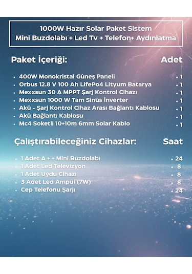 1000w Hazır Solar Paket - 2 Tam Sinüs Off-grid Güneş Enerji Sistemi