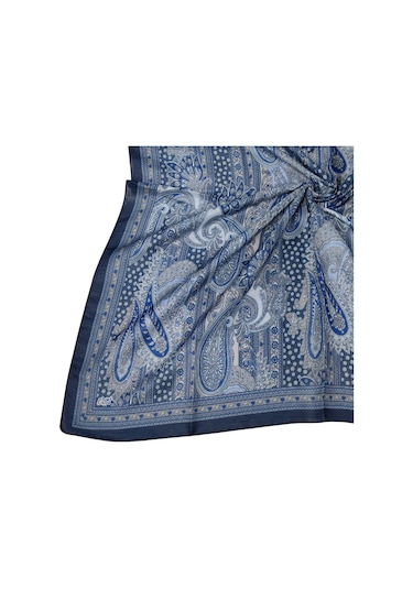 Enba Pamuklu Etnik Desenli Soft Eşarp Lacivert - Indigo
