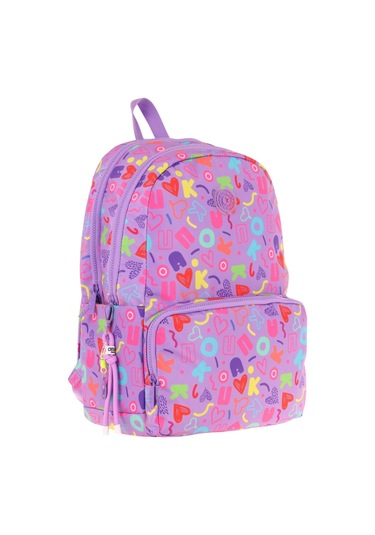 Kaukko Kız Çocuk Kalp Ve Kaukko Baskılı Mor Okul Çantası - Üç Bölmeli - K1784 Mor