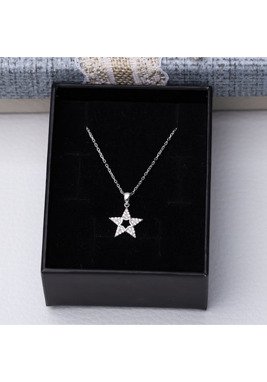 Yıldız Model Zirkon Taşlı 925 Ayar Gümüş Kadın Kolye Gümüş - Rodyum