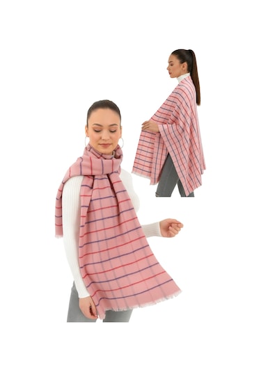 1 Adet Kadın Büyük Bedene Uygun Yumuşak Dokulu Kışlık Desenli Atkı Omuz Şalı Pembe - Kırmızı