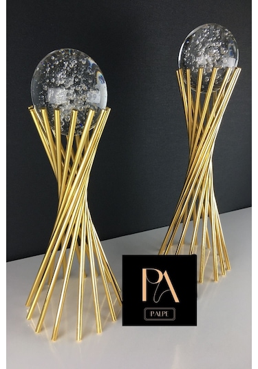 Gold K 2'li Ofis Metal Aksesuar Biblo Ev Salon Dekorasyon Obje