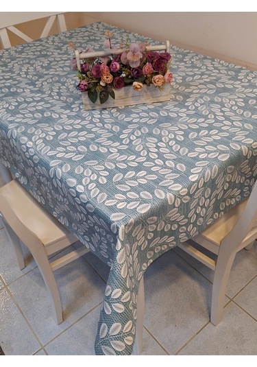 Elyaflı Pvc Muşamba - Desenli Silinebilir Masa Örtüsü Krem Fnt1248 Mavi