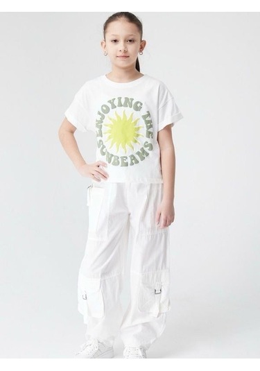 Kız Çocuk Pamuklu Güneş Kabartma Baskılı Bluz-13864-ekru Ysl Ekru - Yeşil