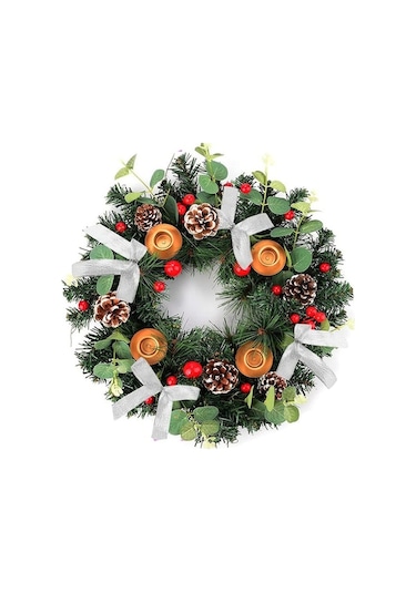 30cm Plastik Noel Gergi, Simülasyon Çiçekli Aksesuar, Odalar/mağazalar Dekorasyonu, Altın/gümüş Renk Seçenekleri, Mumluk Süsleme